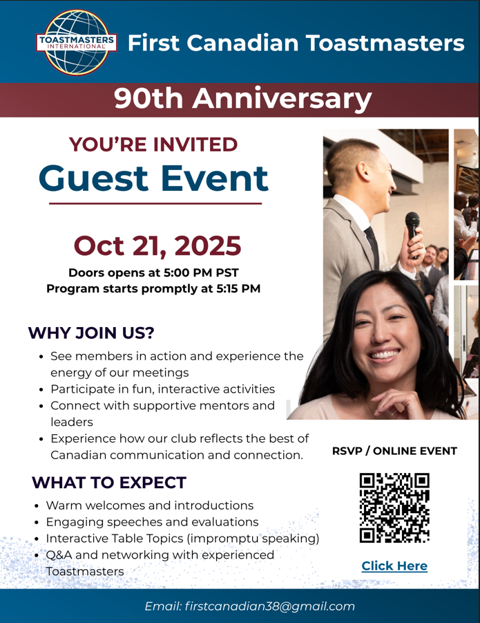 First Canadian Toastmasters 90th Anniversary Open House