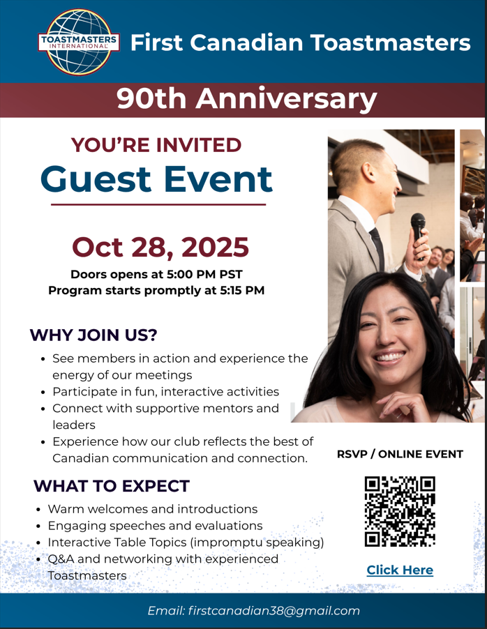 First Canadian Toastmasters 90th Anniversary Open House