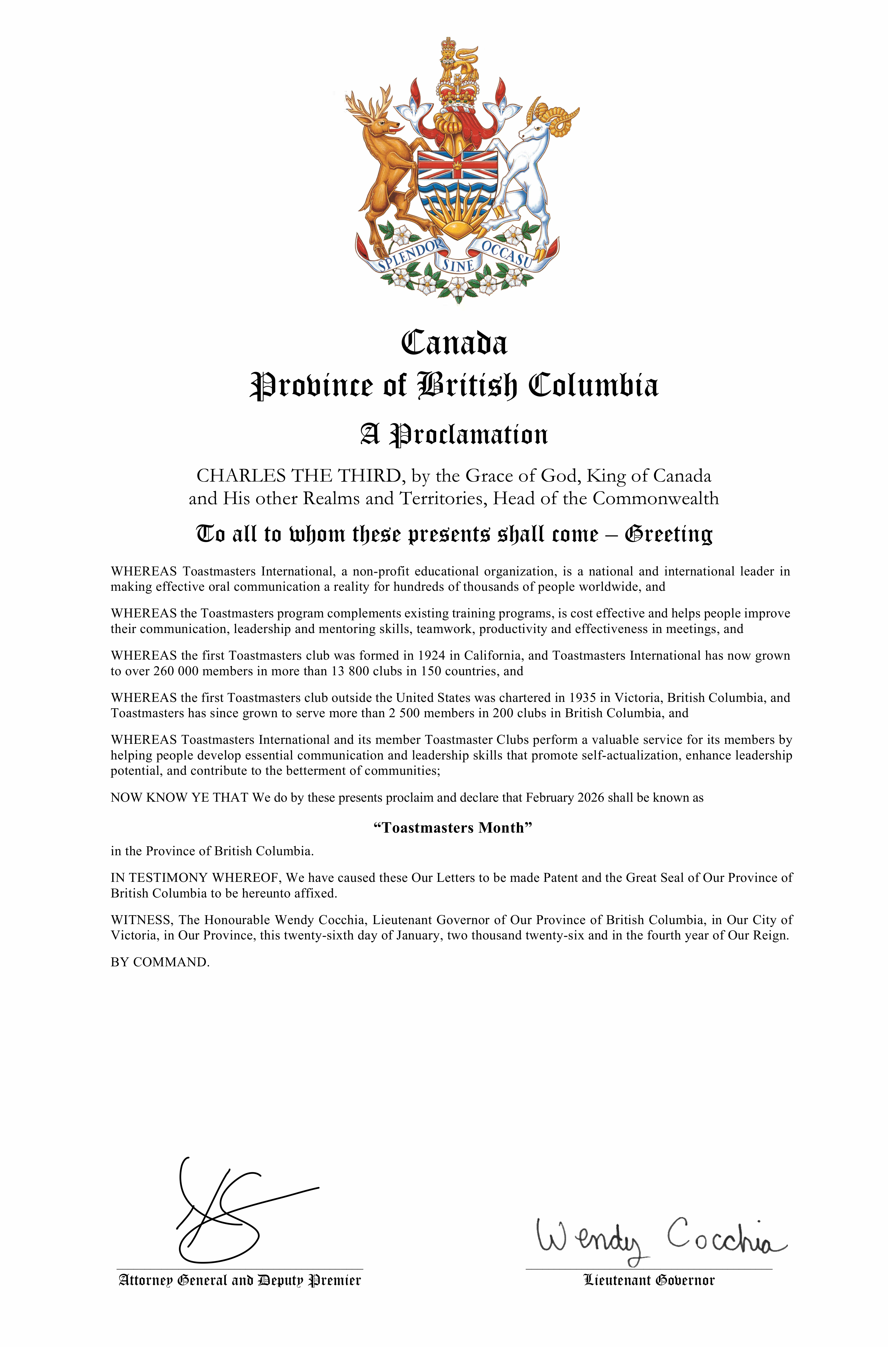 “Toastmasters Month” proclamation 