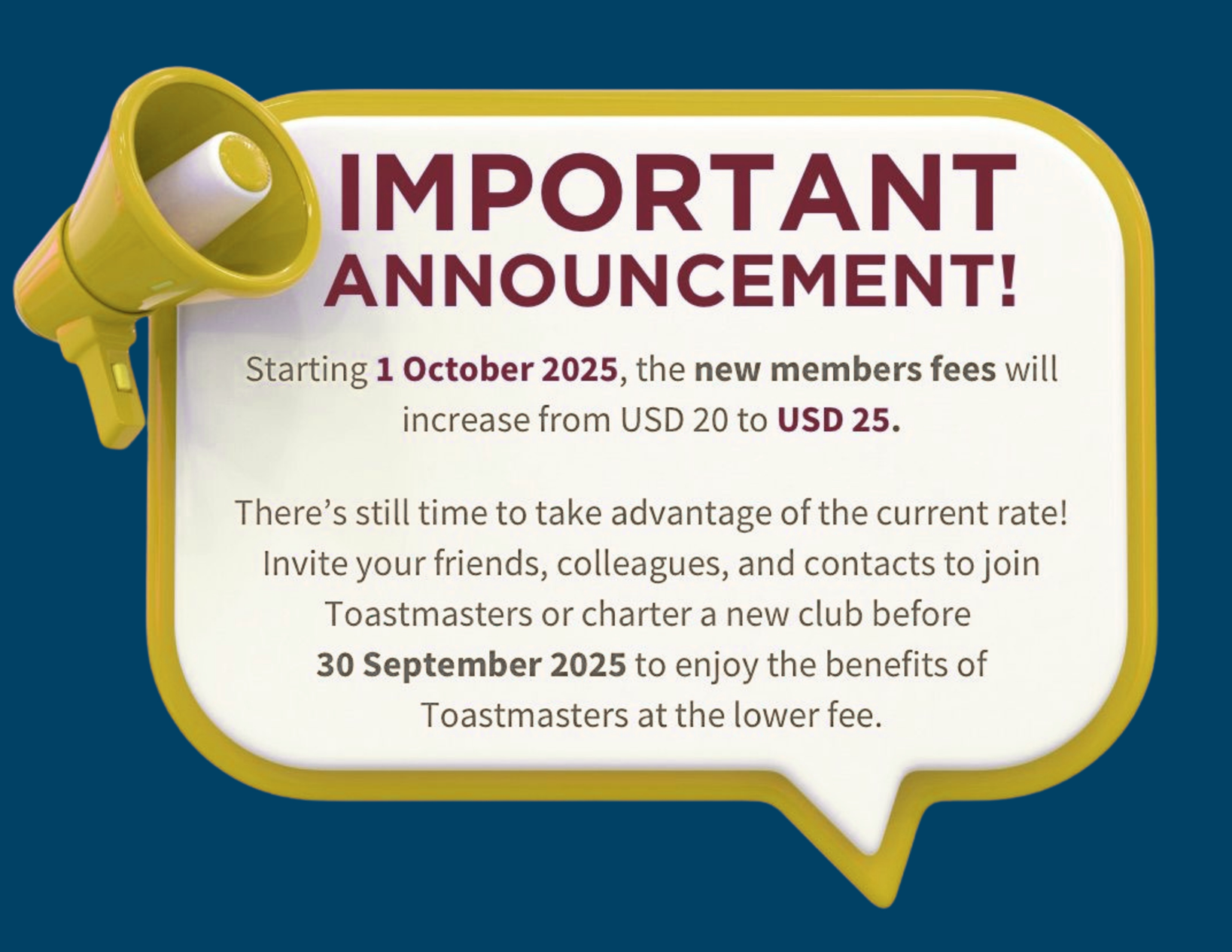 One-Time New Member Fee Increase