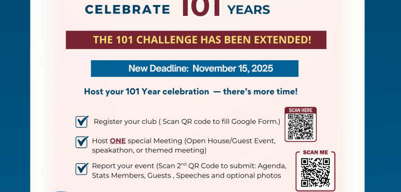 District 21 #101Challenge – Celebrate 101 Years of Toastmasters Legacy