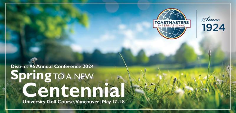 'Spring in a new Centennial' conference theme logo over a blurred image of a field in the spring